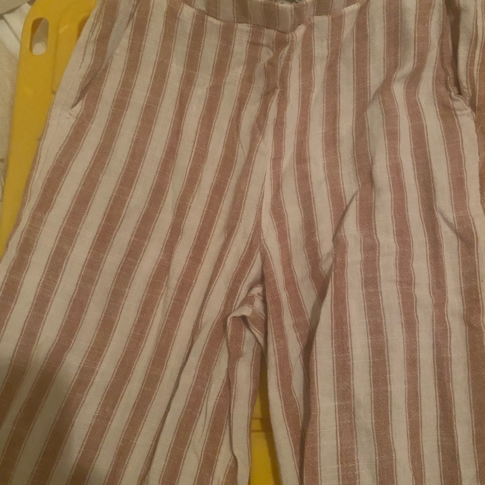 Dex Striped Linen Blend Wide Leg Pants - Size Small